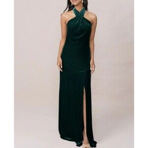Revelry Atherna Velvet Halter Gown Size 4 Green Open Back Maxi Formal Dress Prom